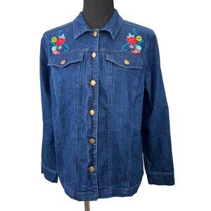 Blair Embroidered Floral Paisley Denim Jean Jacket M Button Up Boho Cottagecore